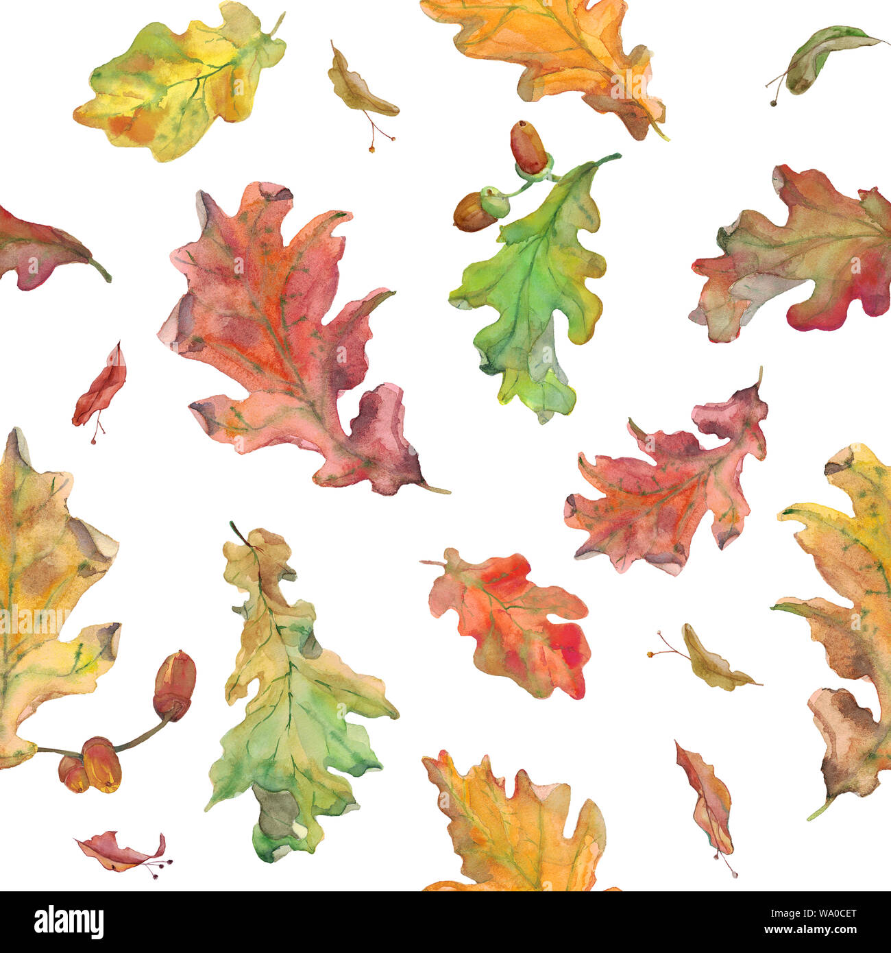Watercolor hand drawn seamless tile with autumn oak and maple leaves ...