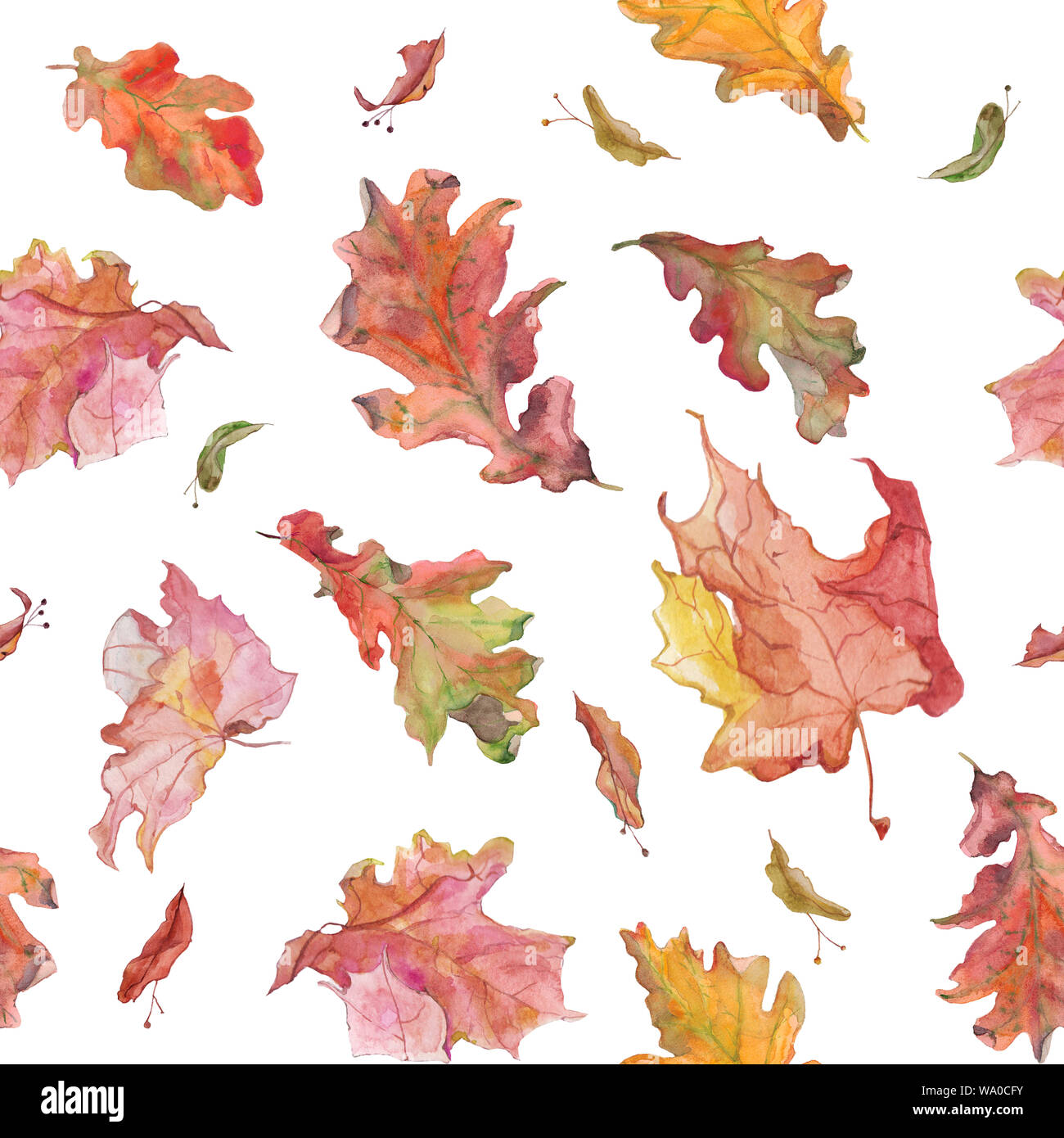 Watercolor hand drawn seamless tile with autumn oak and maple leaves ...