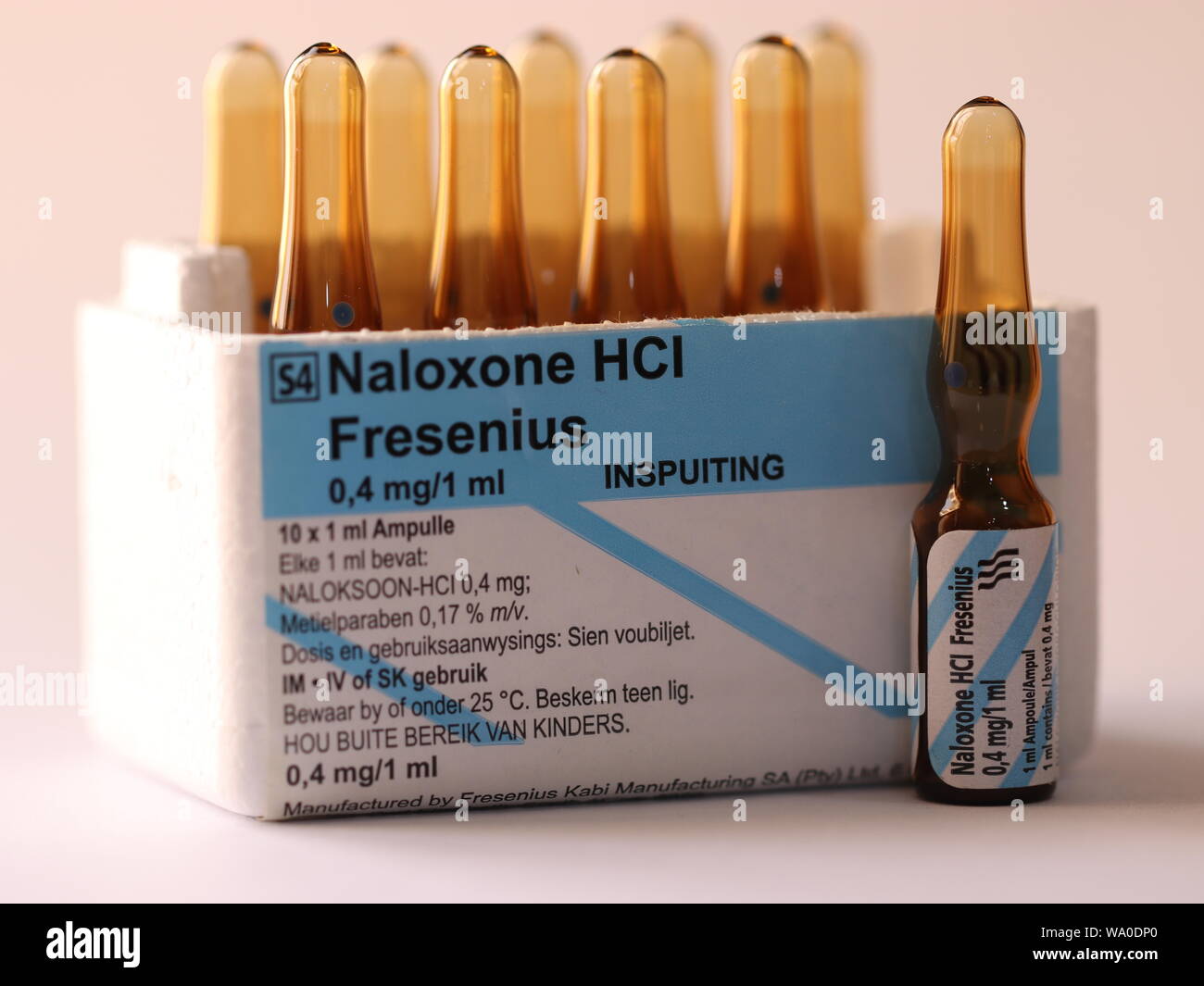 Naloxone Ampoules , Opioid antagonist medication Stock Photo