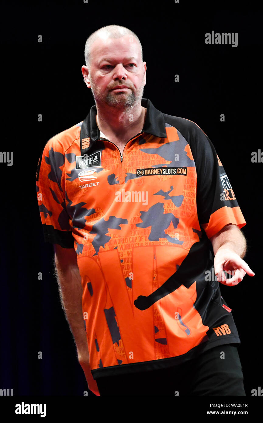 16th August 2019; The Melbourne Arena, Hisense Arena, Melbourne, Victoria,  Australia; Professional Darts Corporation, Melbourne Darts Masters; Raymond  van Barneveld celebrates after a throw in his match against Haupai Puha -  Editorial