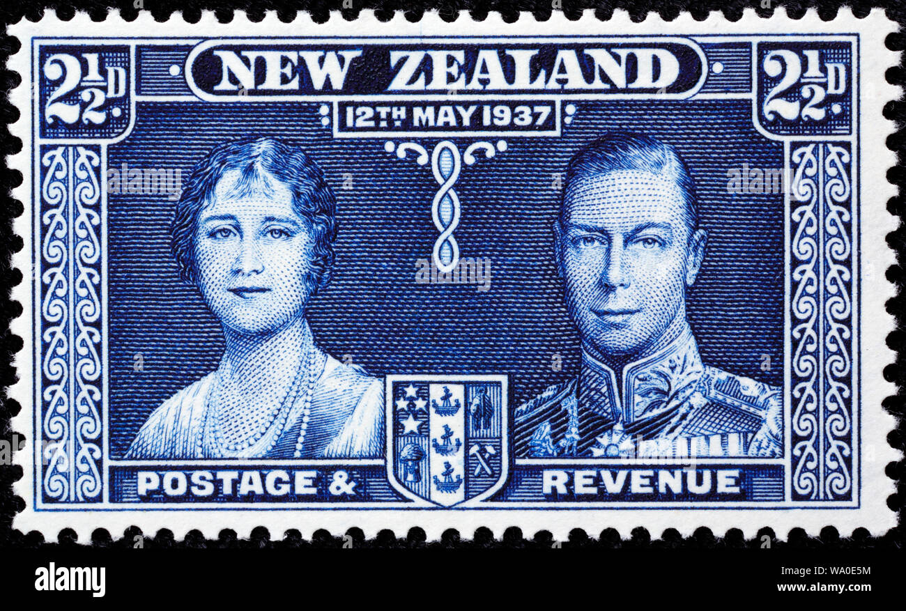 Coronation of King VI, postage stamp, New Zealand, 1937 Stock