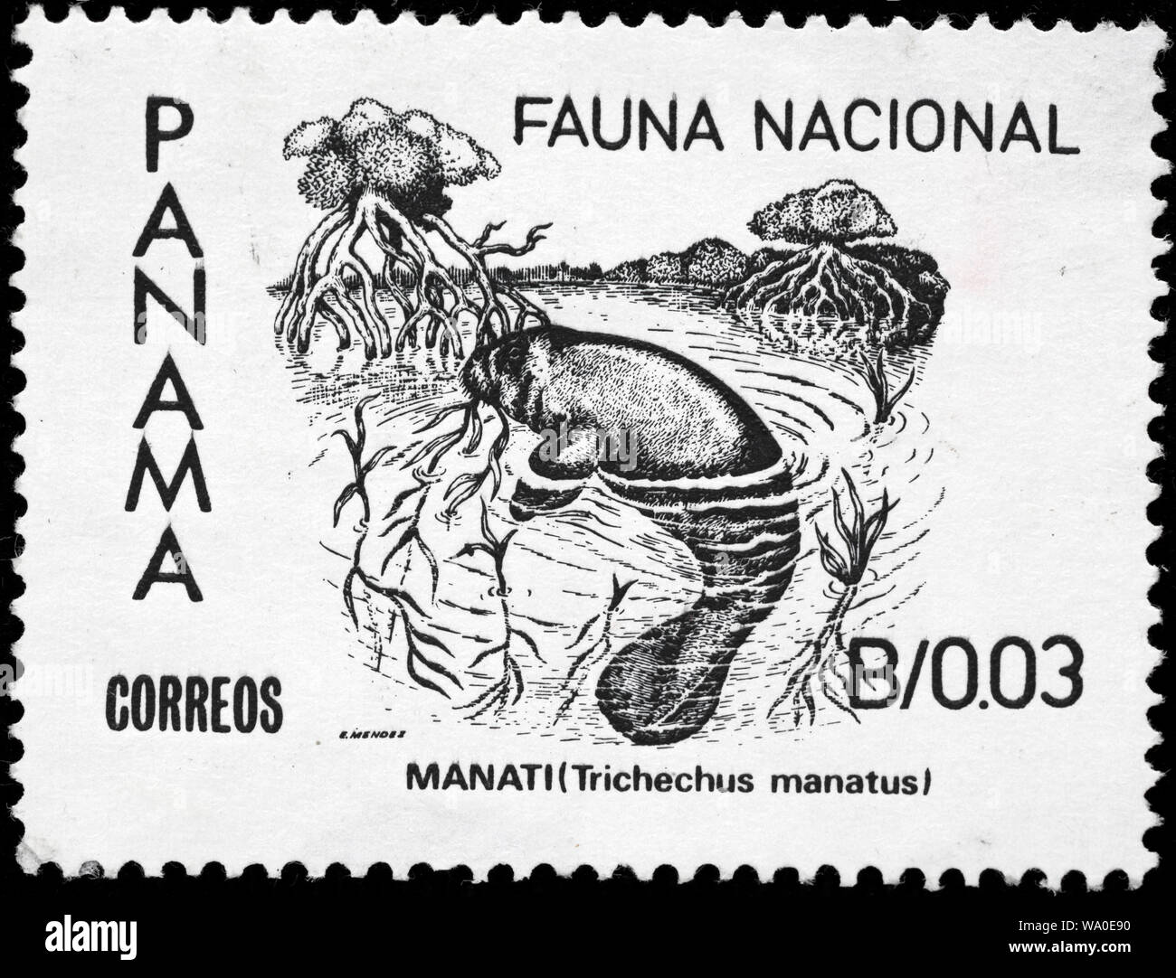 West Indian Manatee, Trichechus manatus, postage stamp, Panama, 1984