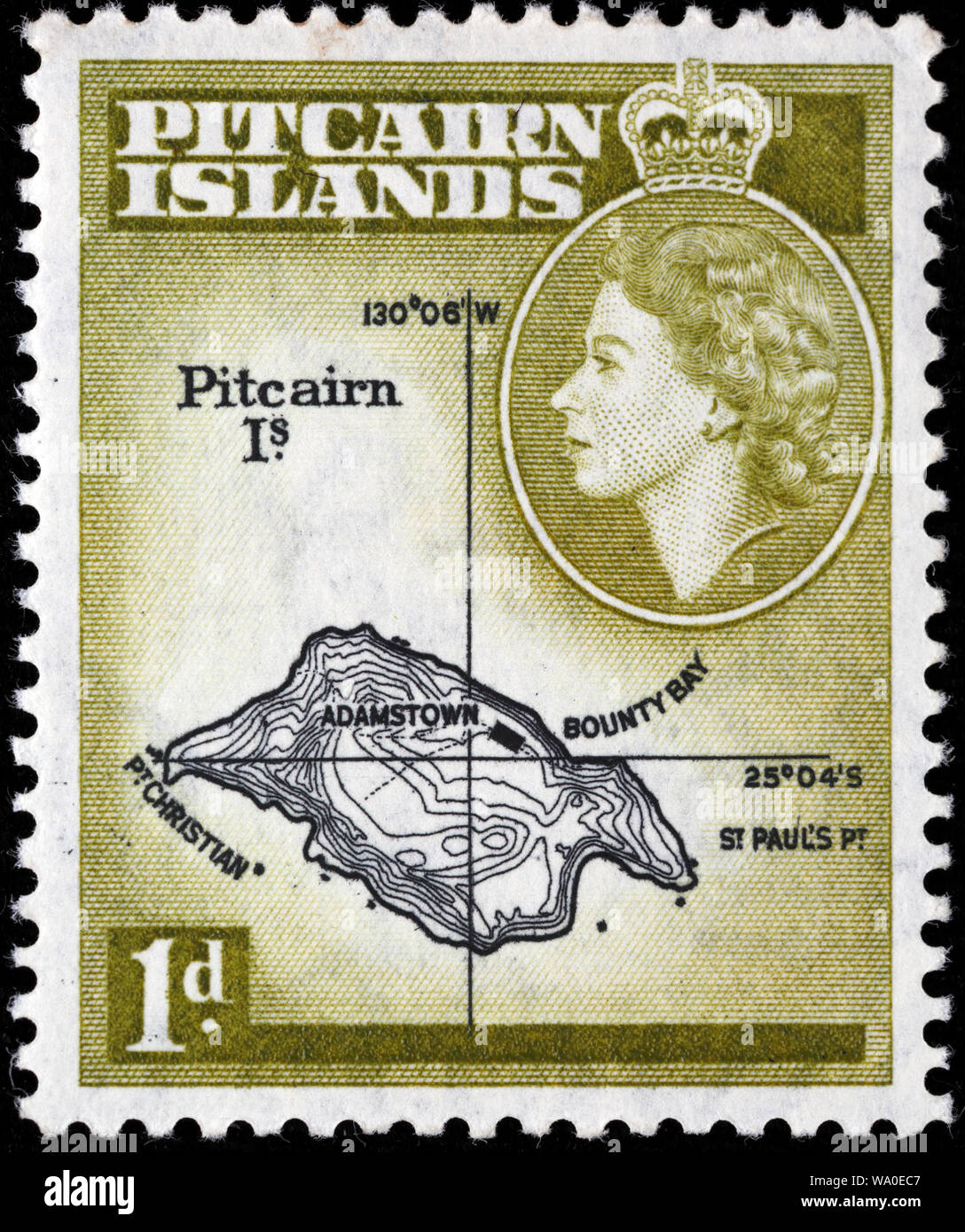 Map of Pitcairn Island, postage stamp, Pitcairn islands, 1957 Stock Photo