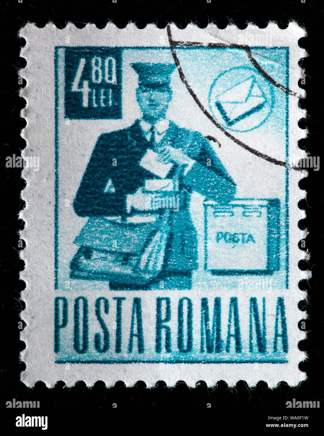 Postman, postage stamp, Romania, 1971 Stock Photo Alamy