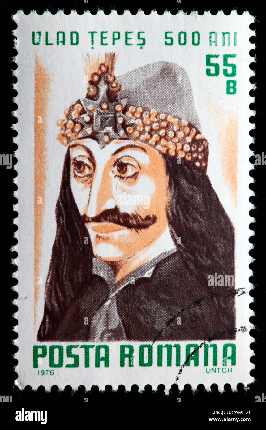 Prince Vlad Tepes, Vlad the Impaler, Vlad Dracula, postage stamp, Romania, 1976 Stock Photo