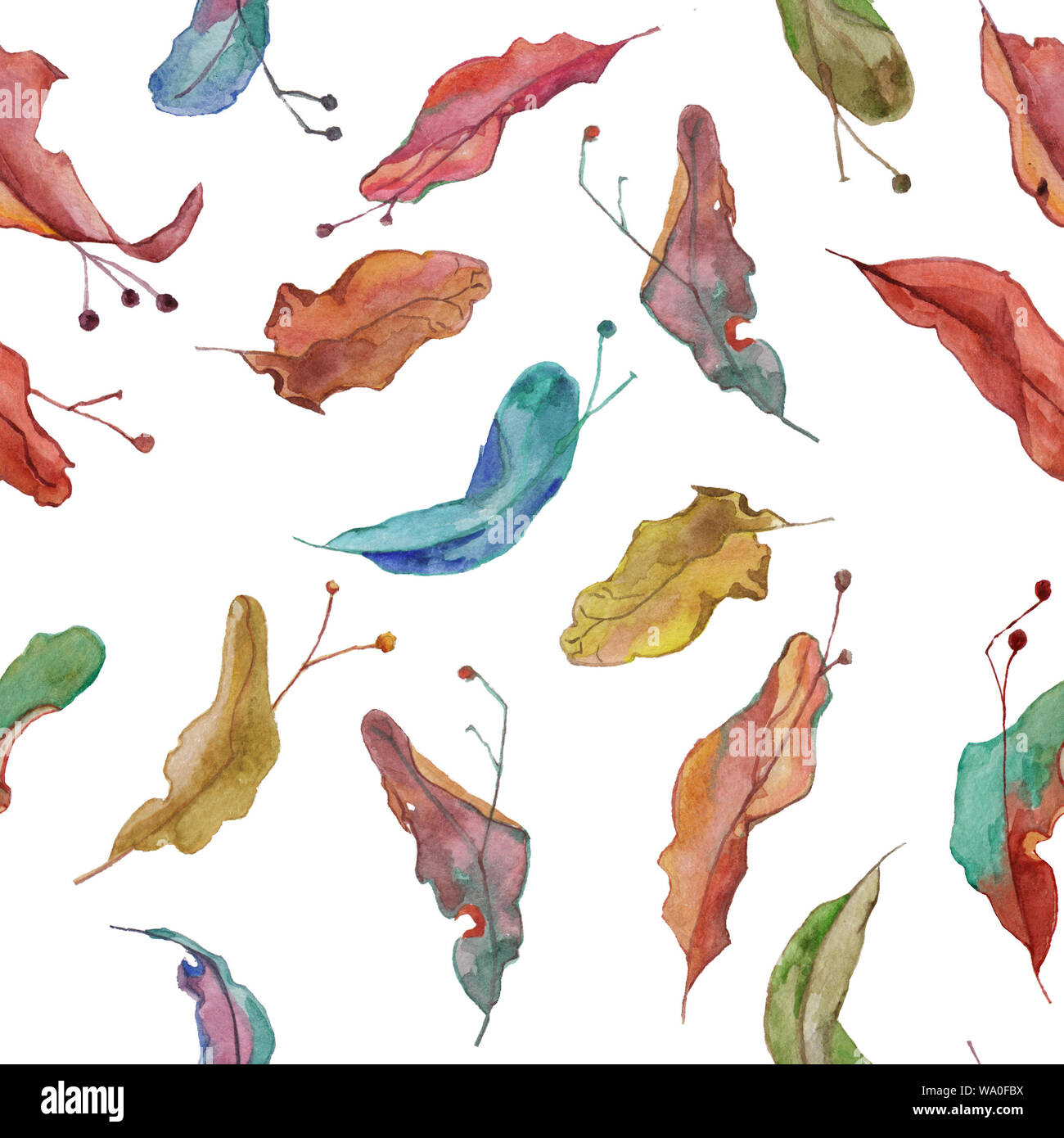 Watercolor hand drawn seamless tile with autumn maple leaves and seeds ...