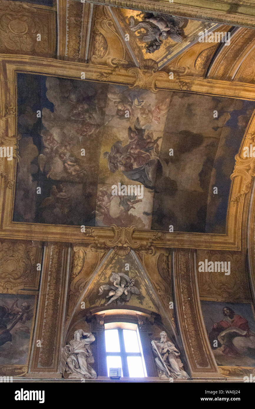 Italy, Rome - April 15 2017: the view of ceiling frescoes in the Jesus ...