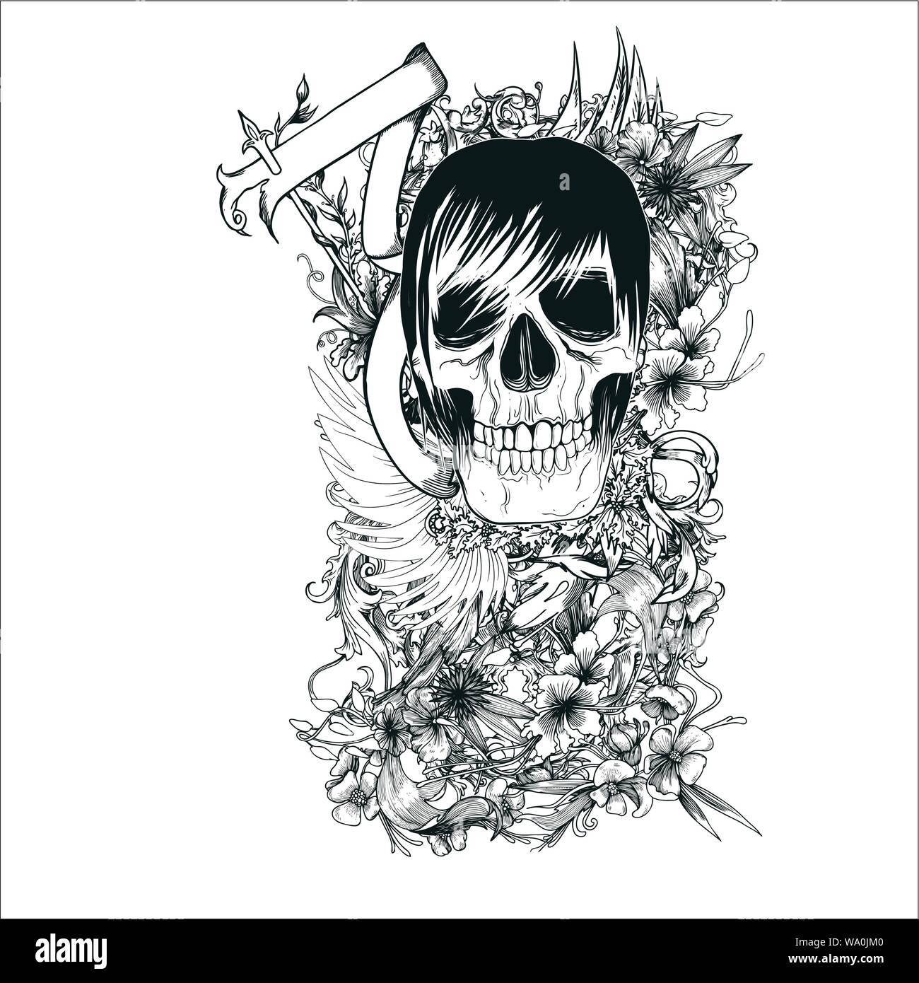 vector illustration of a skull for tattoo designs, logos and shirt ...
