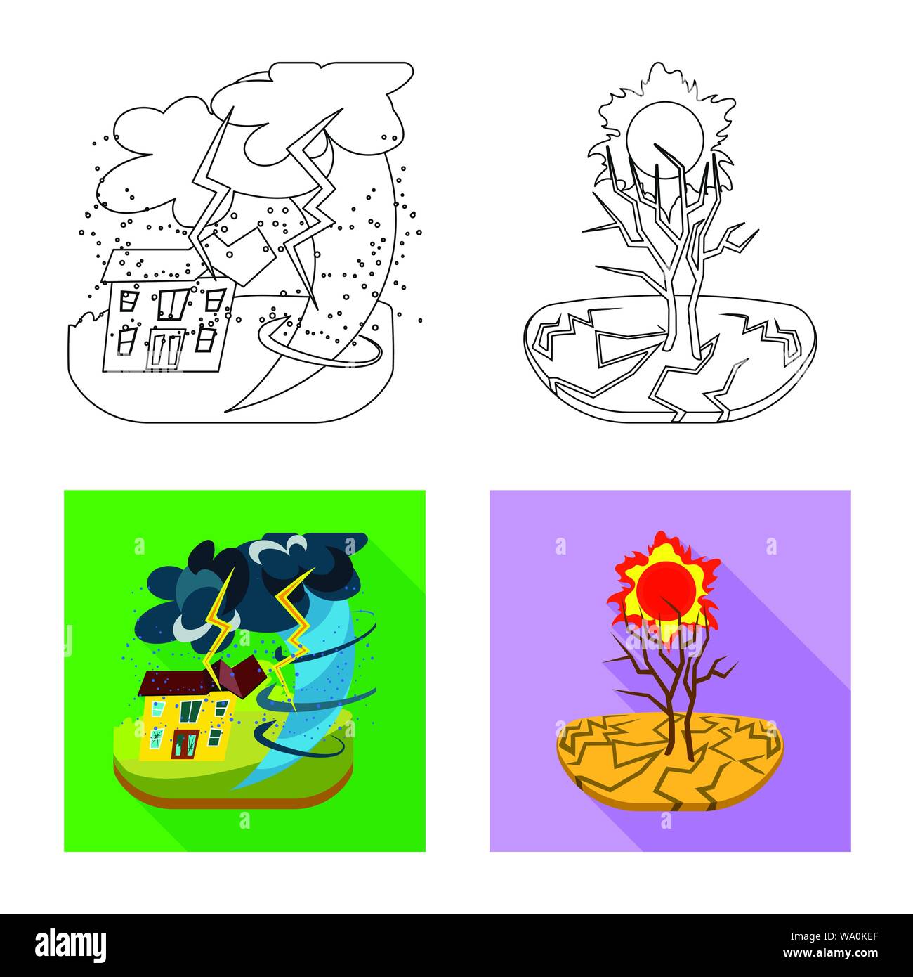 Vector design of weather and distress icon. Set of weather and crash ...