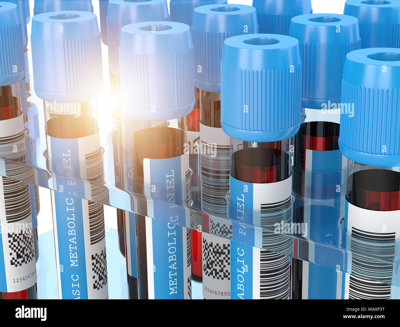 3d render of Basic Metabolic Panel blood tubes in container Stock Photo ...