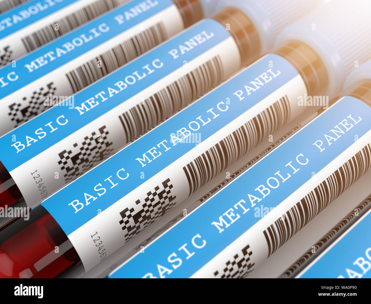 3d render of Basic Metabolic Panel blood tubes in row Stock Photo - Alamy