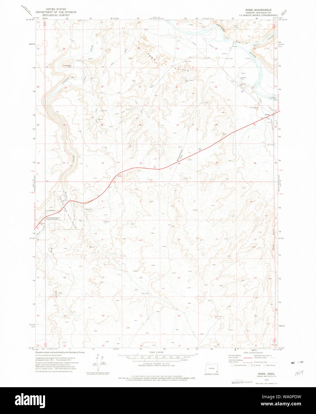 USGS Topo Map Oregon Rome 281309 1972 24000 Restoration Stock Photo