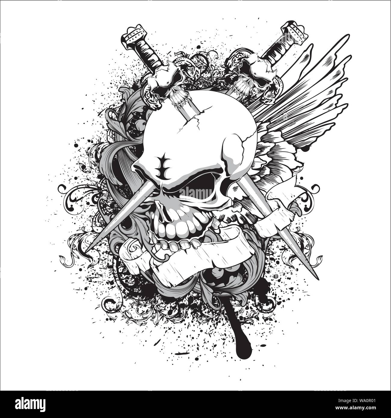 vector illustration of a skull for tattoo designs, logos and shirt ...