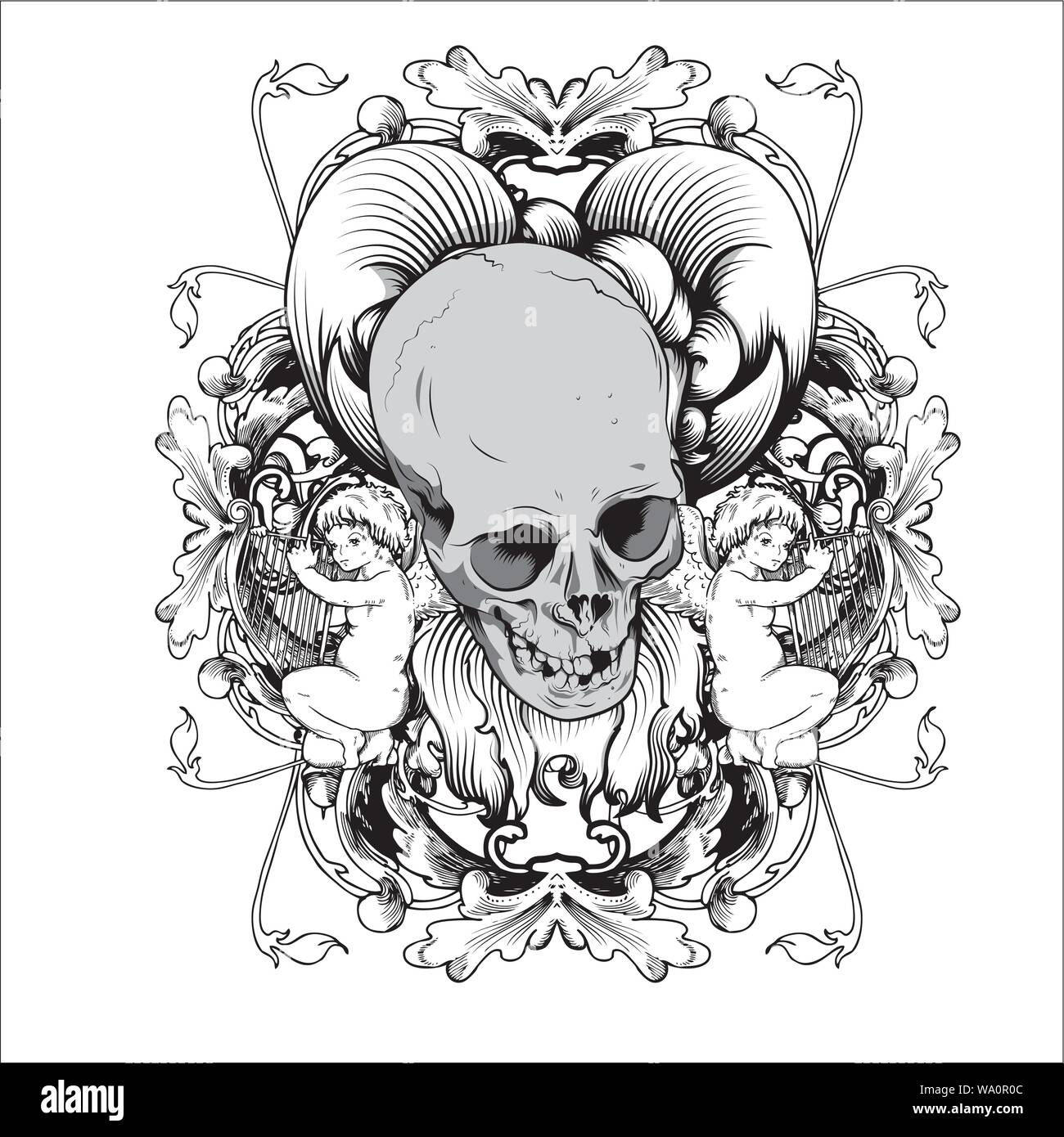 vector illustration of a skull for tattoo designs, logos and shirt ...