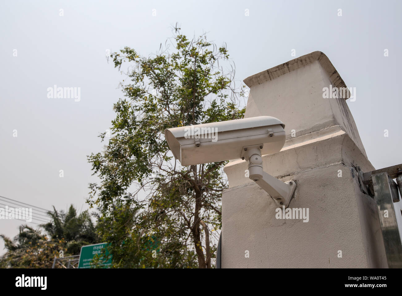 CCTV cameras, security cameras or surveillance on the gate Stock Photo