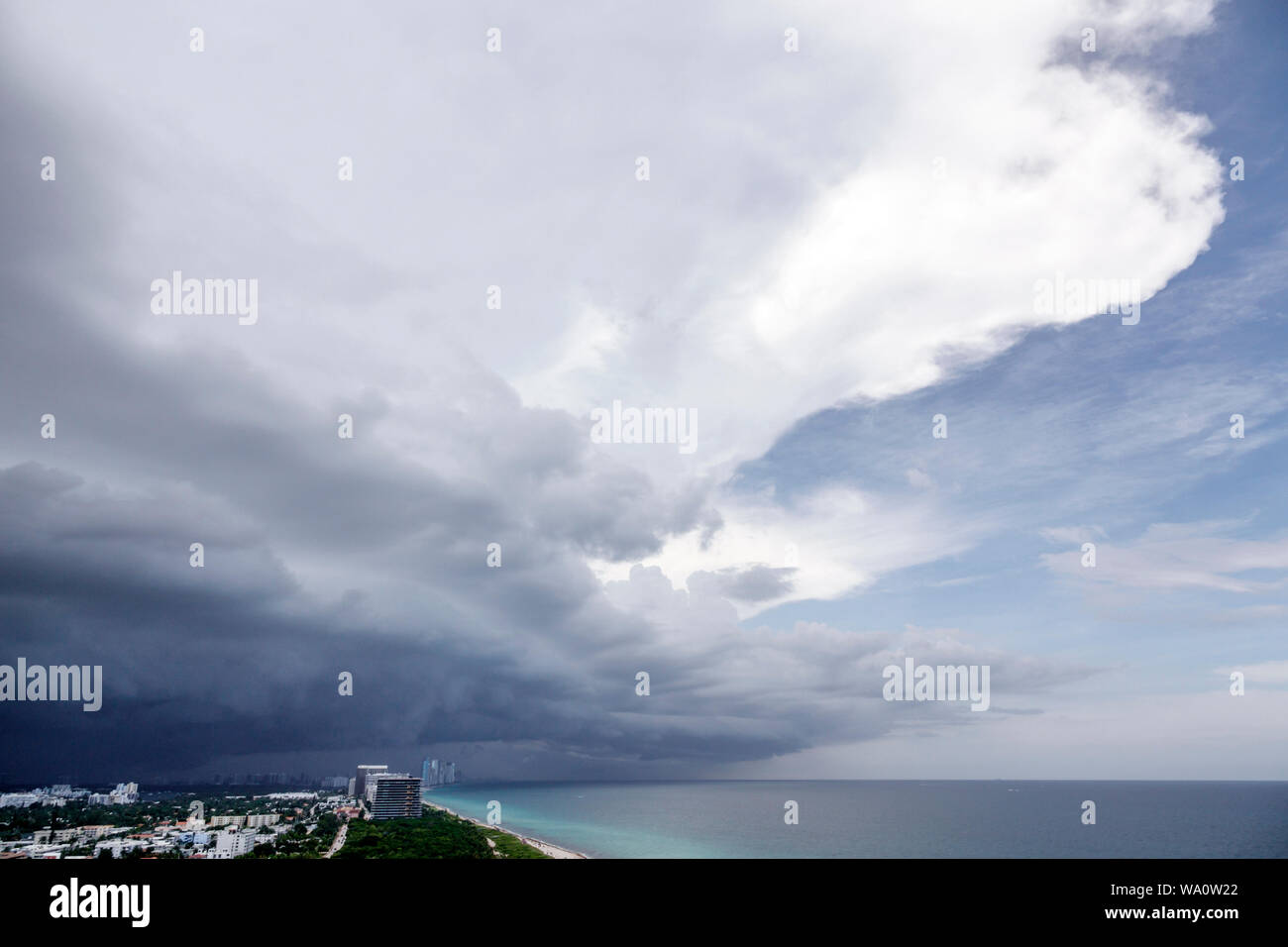 Miami Beach Florida,North Beach,weather sky clouds storm clouds storm rain stormfront,FL190731049 Stock Photo