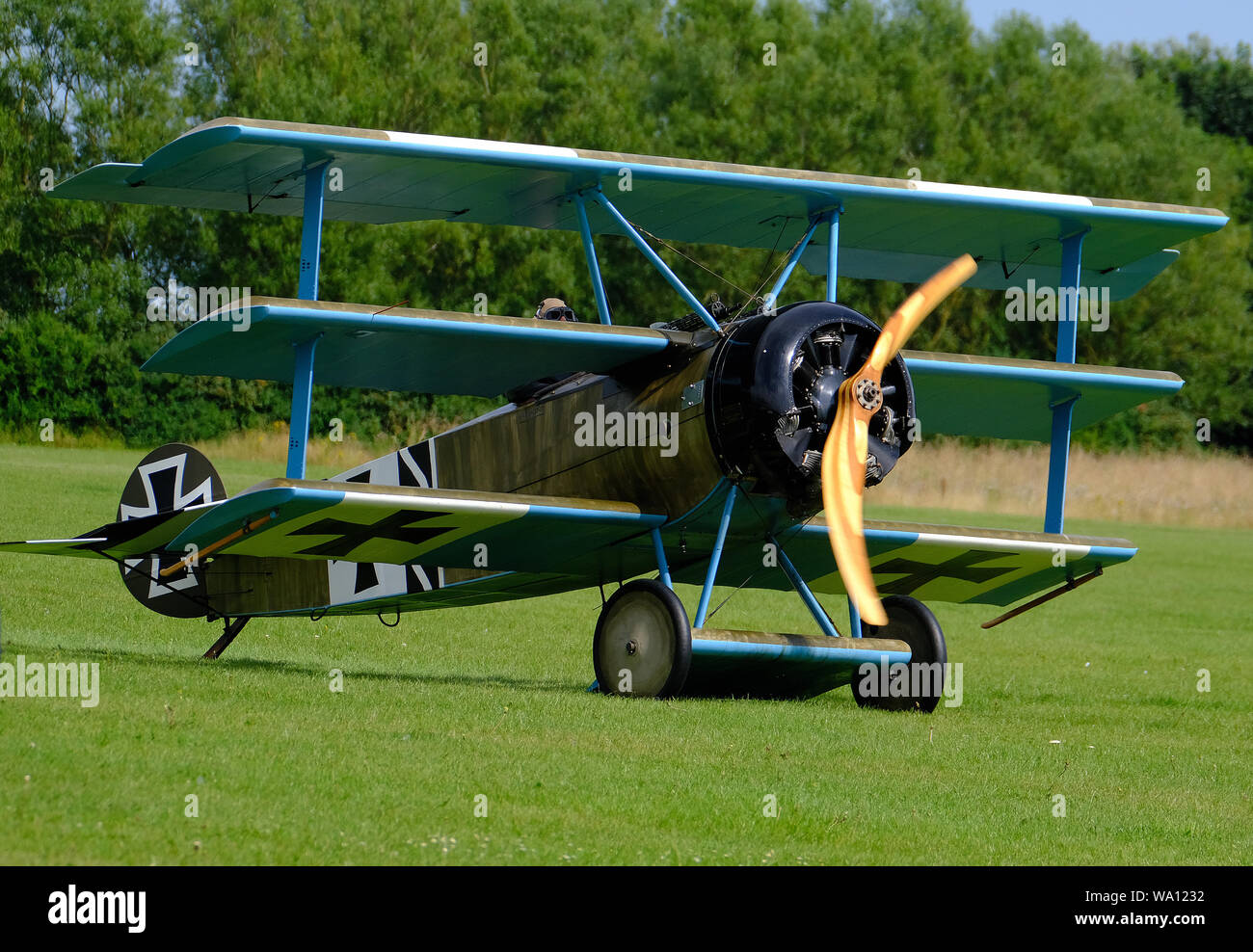 The Fokker Dr.I, (replica) often known simply as the Fokker Triplane, was a World War I fighter aircraft built by Fokker-Flugzeugwerke. Stock Photo