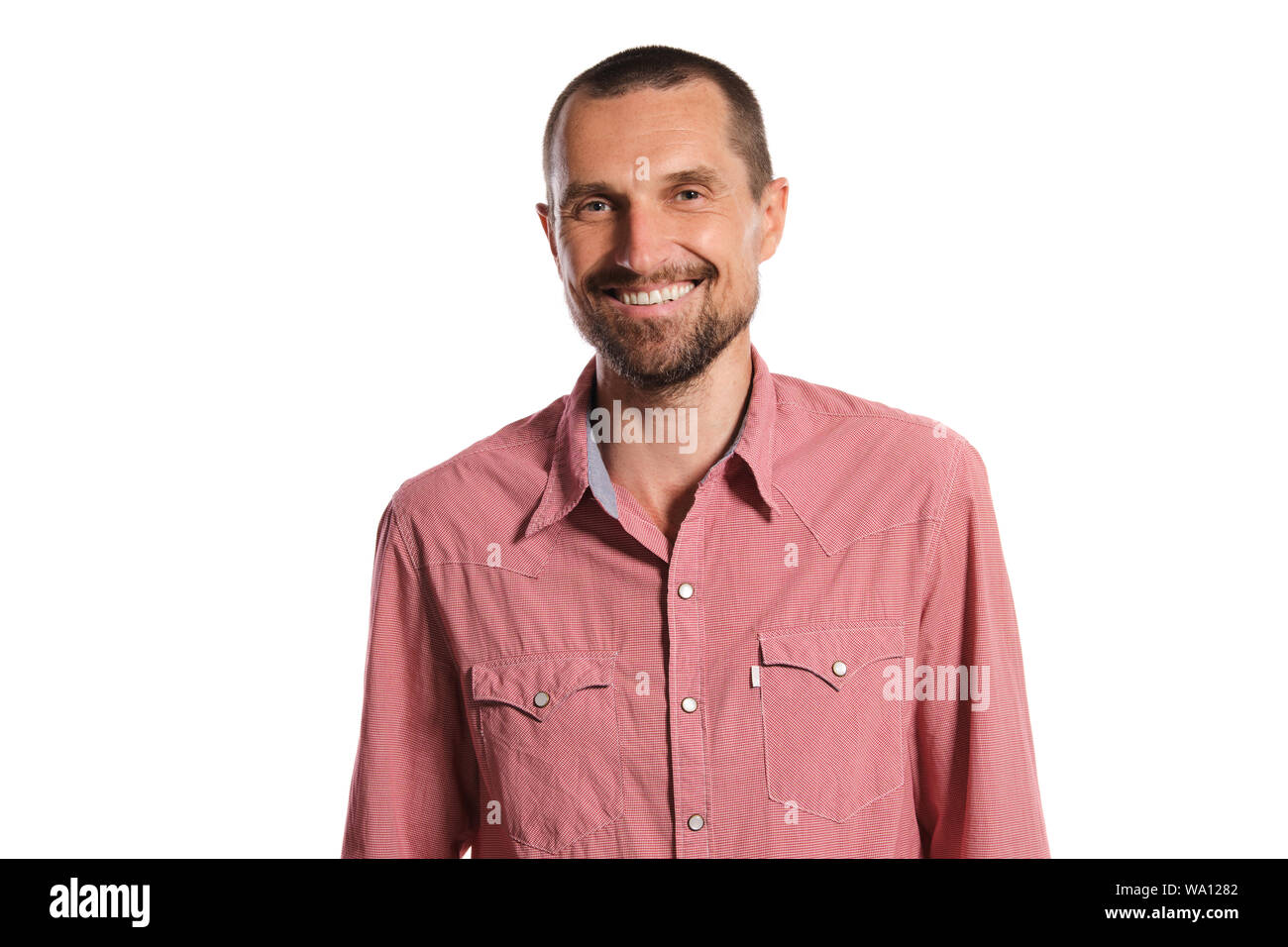 Close Up Studio Shot Of A Middle Aged Man With Beard Mustache And