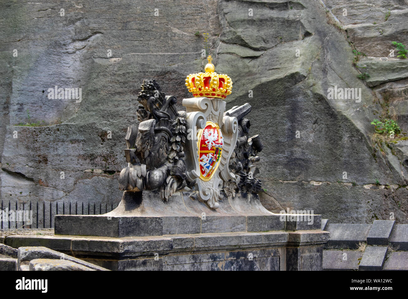 coat of arms of the kings of saxony and poland at Fortress Königstein Stock Photo