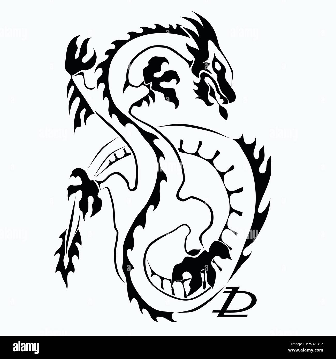 Vector illustration of dragon tattoo design Stock Vector