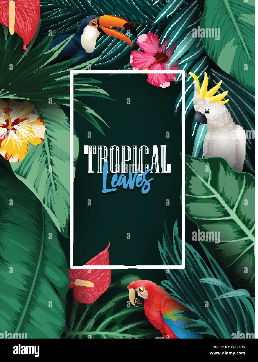 Birds collection and tropical plants background Stock Vector Image ...