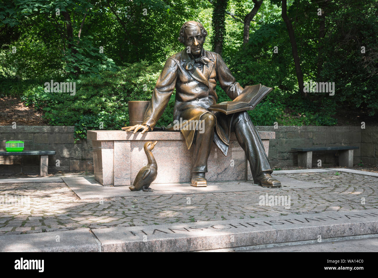 View in summer of the Hans Christian Andersen Monument in Central Park