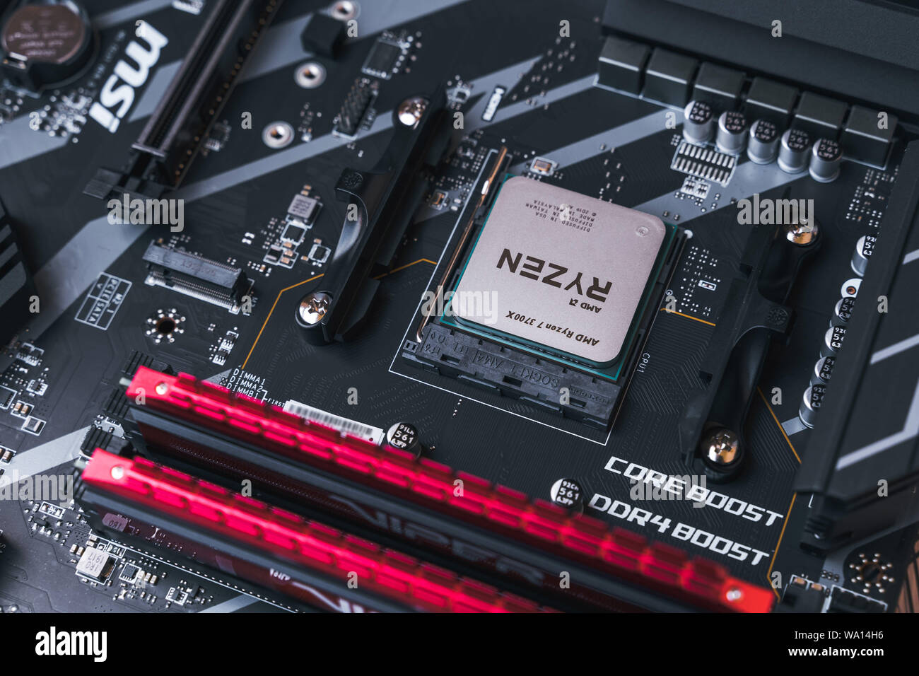 Valencia, Spain - August 12, 2019: AMD Ryzen 3700x processor in the X570  motherboard socket. New Zen 2, 7 nanometer desktop CPU by AMD. Very popular  3 Stock Photo - Alamy