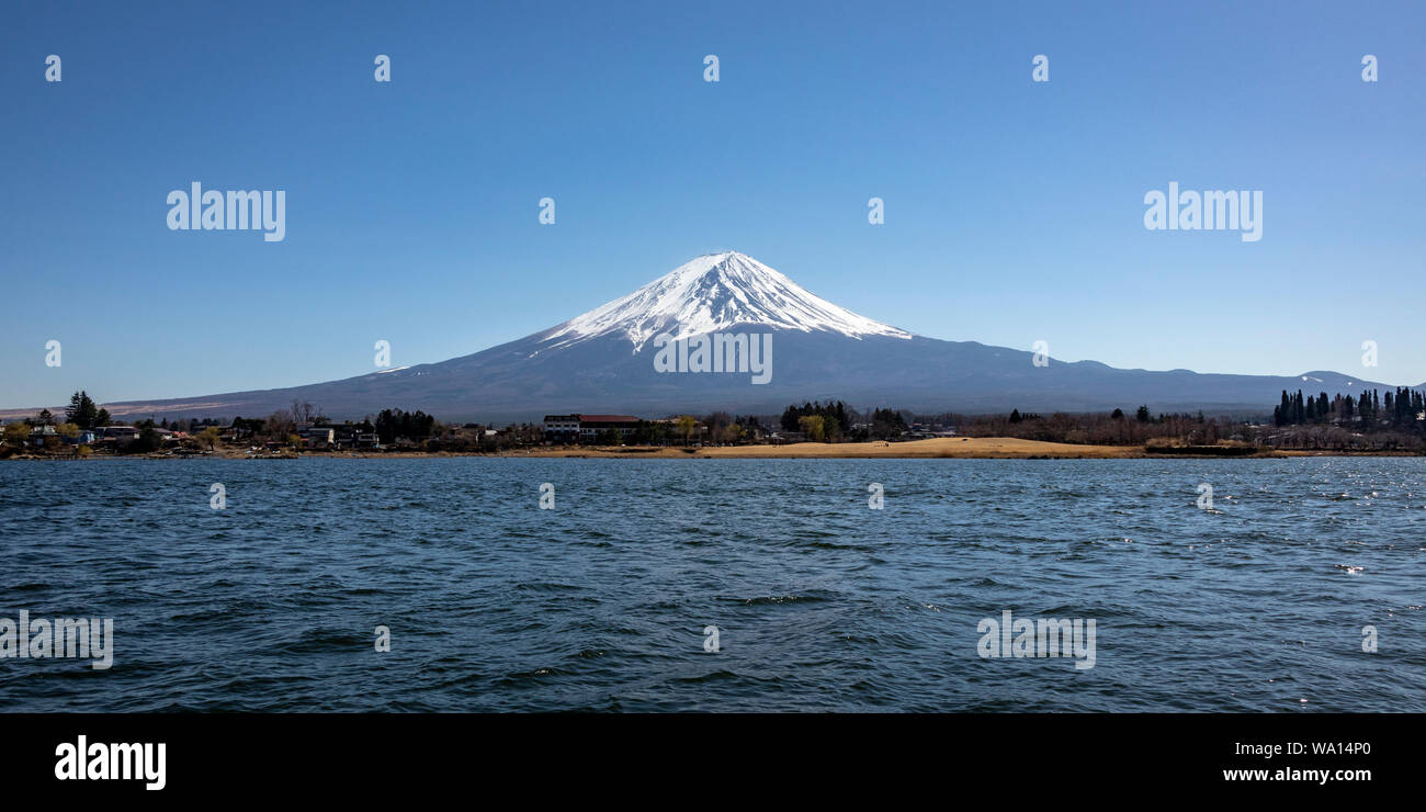 View of My Fuji from Lake Kawaguchi, Japan. Stock Photo