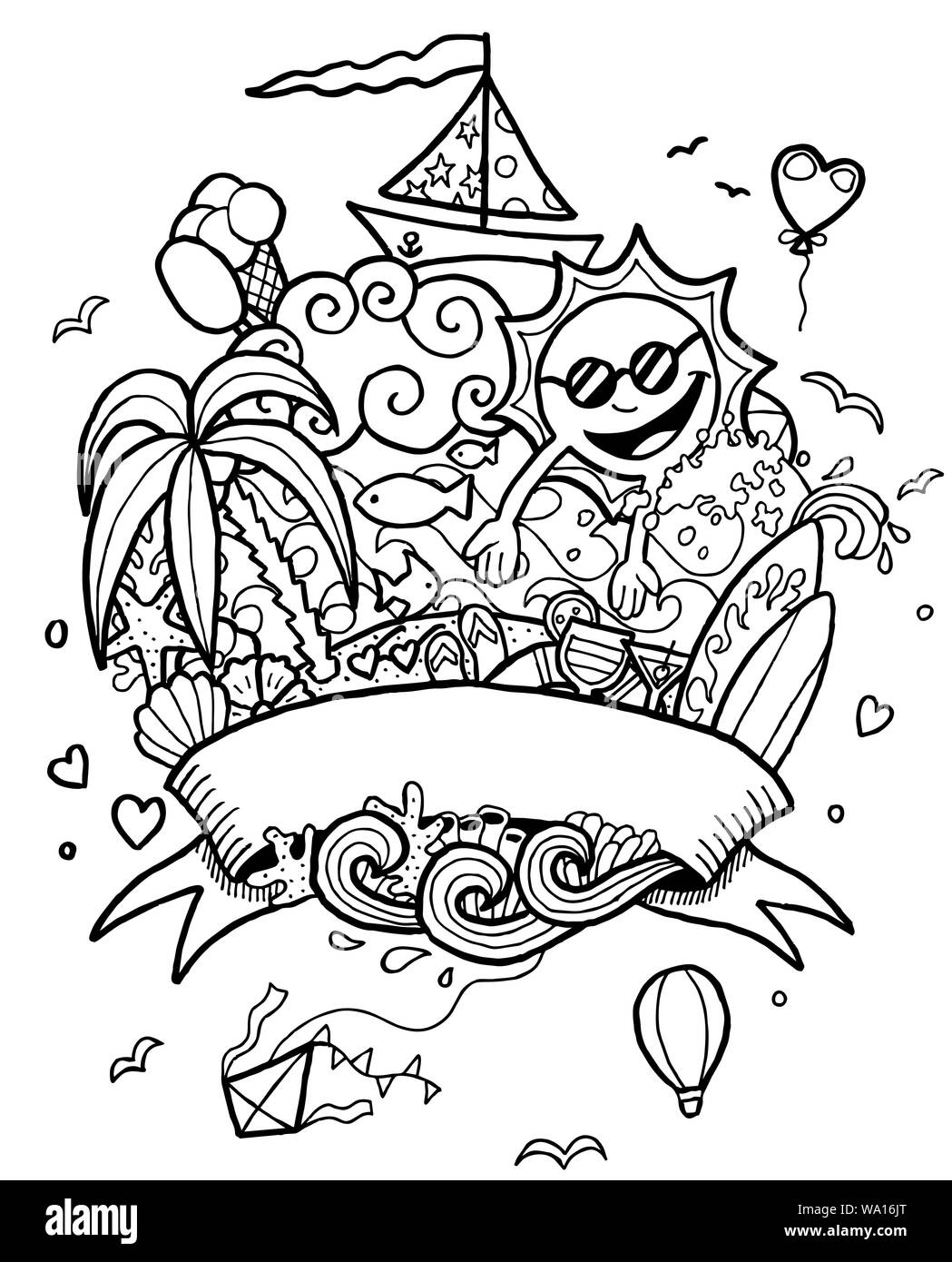 Summer Doodle Line Art Stock Vector