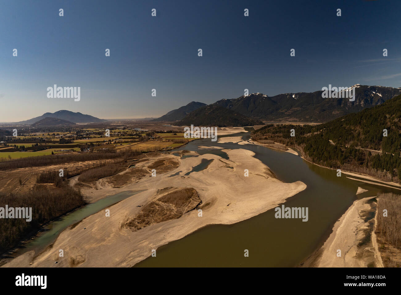 Aerial view of the Fraser River Valley close to the city of Chilliwack, British Columbia. Stock Photo