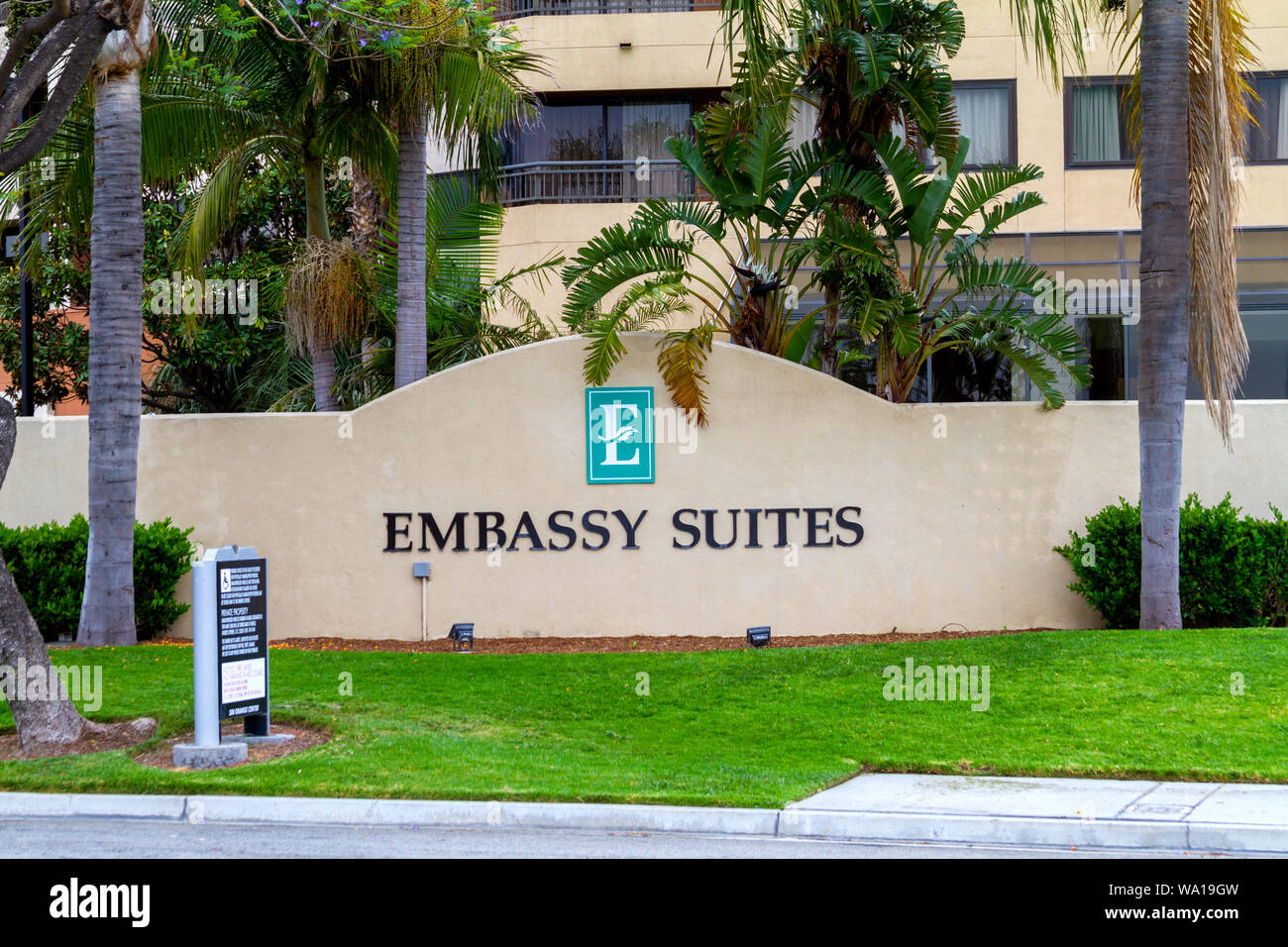 Orange, CA  / USA - May 15, 2019: The Embassy Suites by Hilton in Orange, California is located at 400 North State College Blvd. Stock Photo