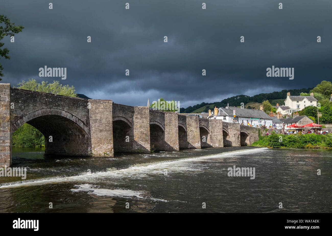 Crickhowell Bridge over the River Usk at the village of Crickhowell in the Brecon Beacons, Powys, Wales Stock Photo