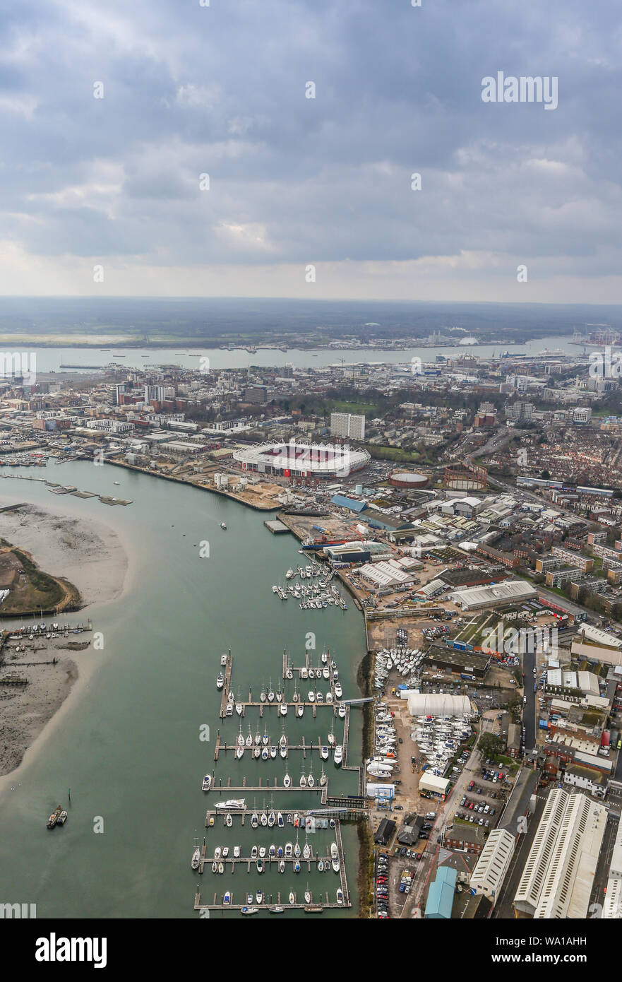 Aerial photo of the River Itchen and the city of Southampton, Hampshire, UK Stock Photo