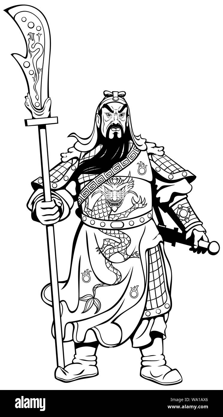 Chinese Warrior Line Art Stock Vector