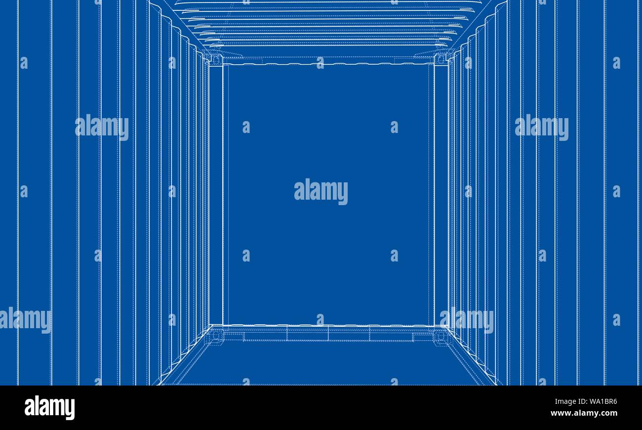 Cargo container. Wire-frame style Stock Vector