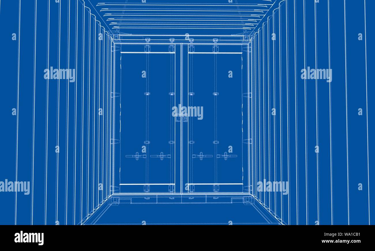 Cargo container. Wire-frame style Stock Vector