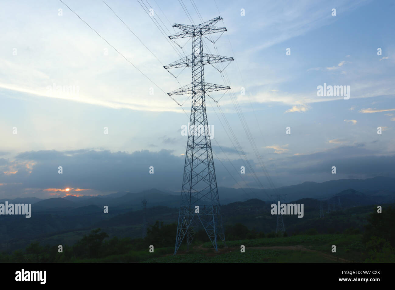 Henan sanmenxia high voltage transmission line iron tower Stock Photo
