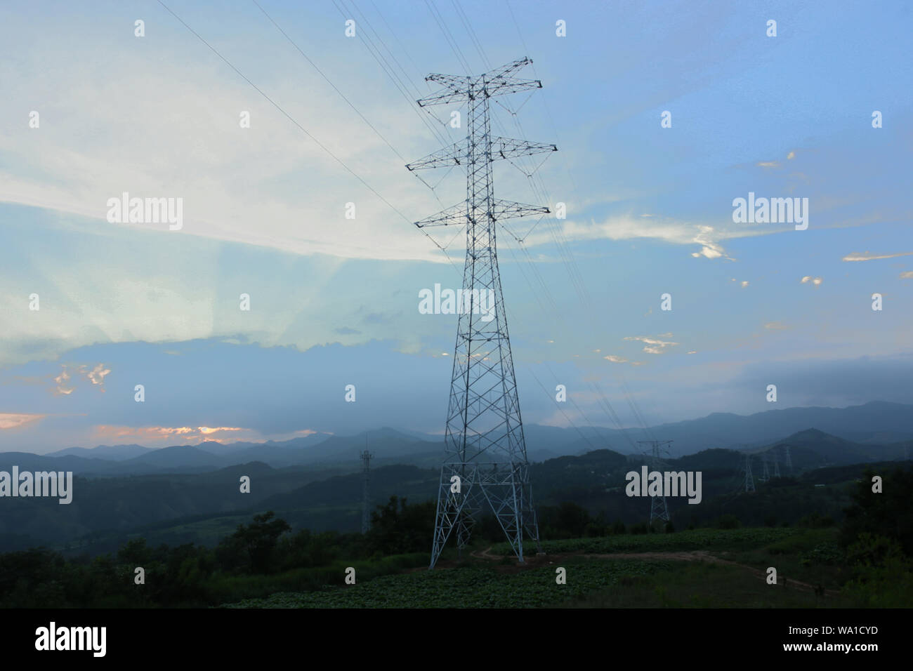 Henan sanmenxia high voltage transmission line iron tower Stock Photo