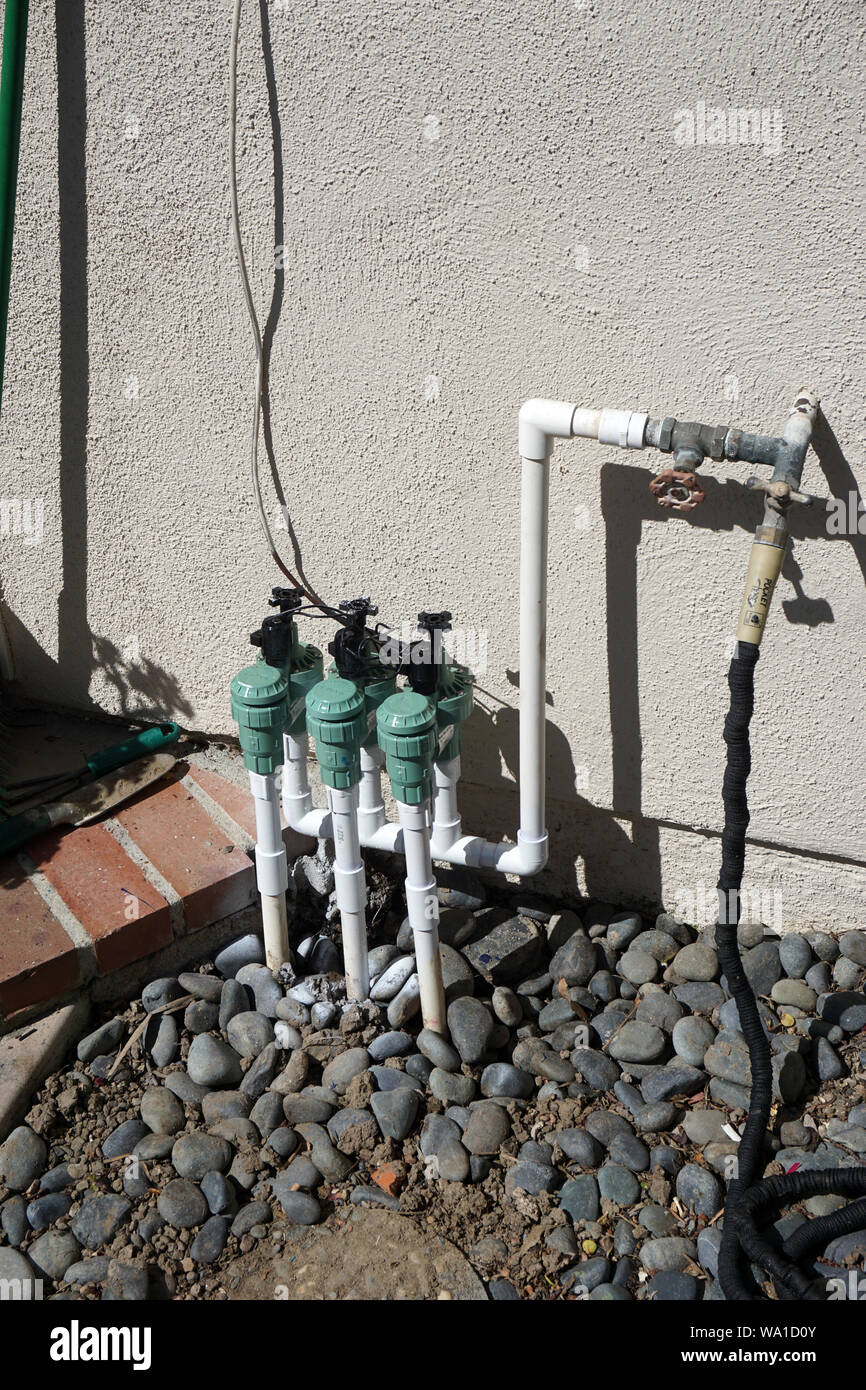 Control valves for lawn irrigation system Stock Photo Alamy