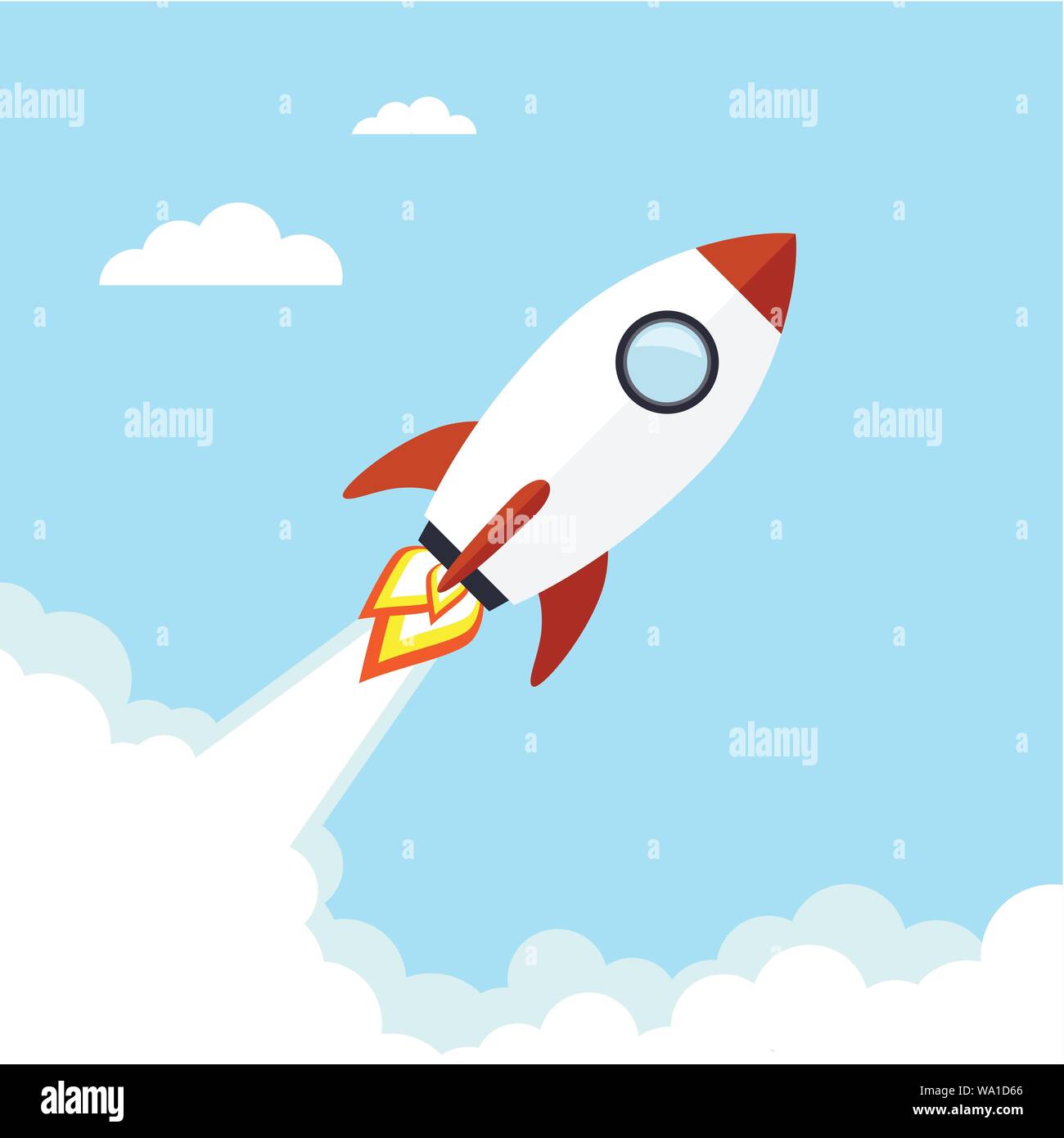 Rocket flying in the sky. Vector illustration Stock Vector