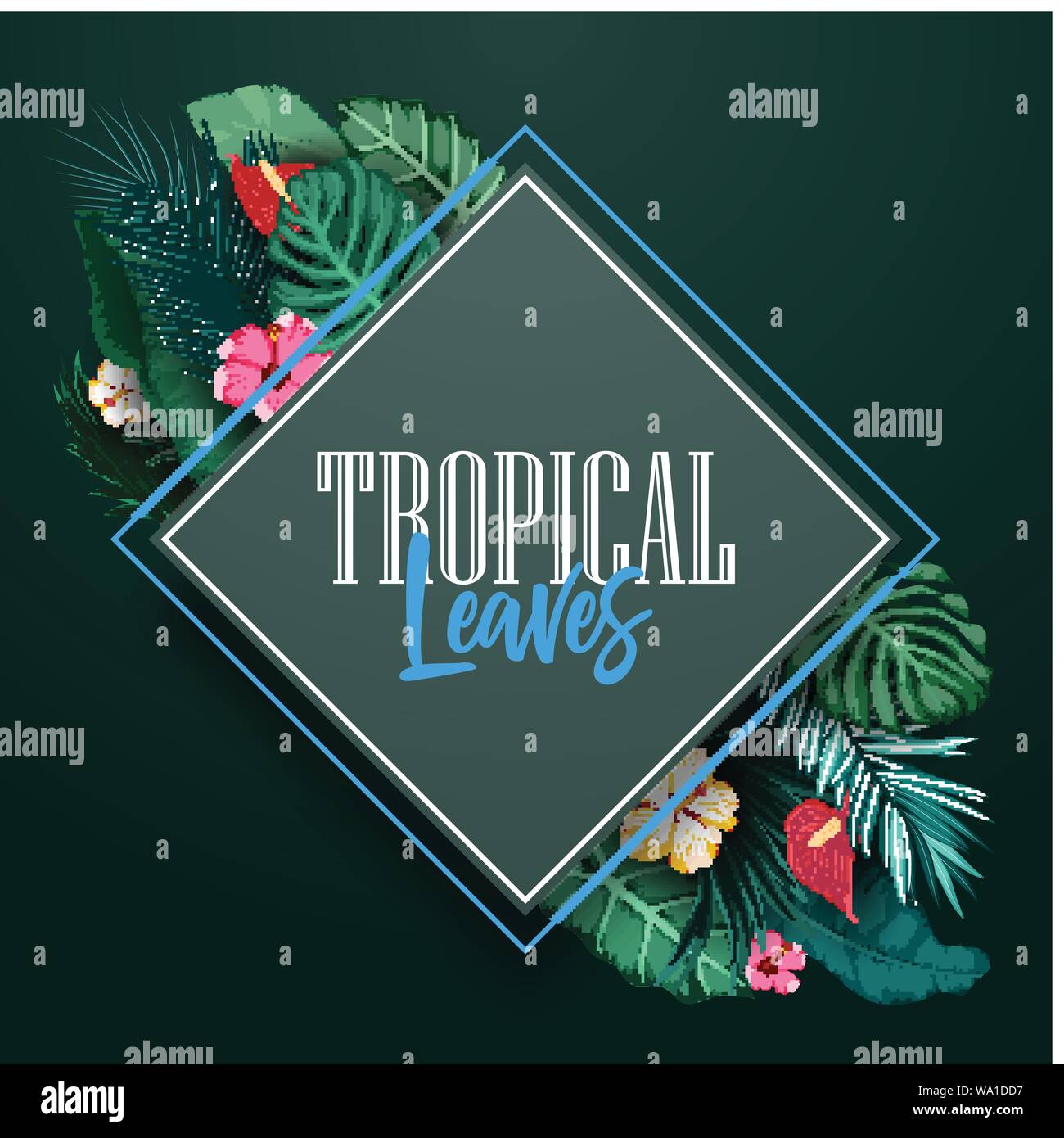 Tropical leaves with triangle frame Stock Vector