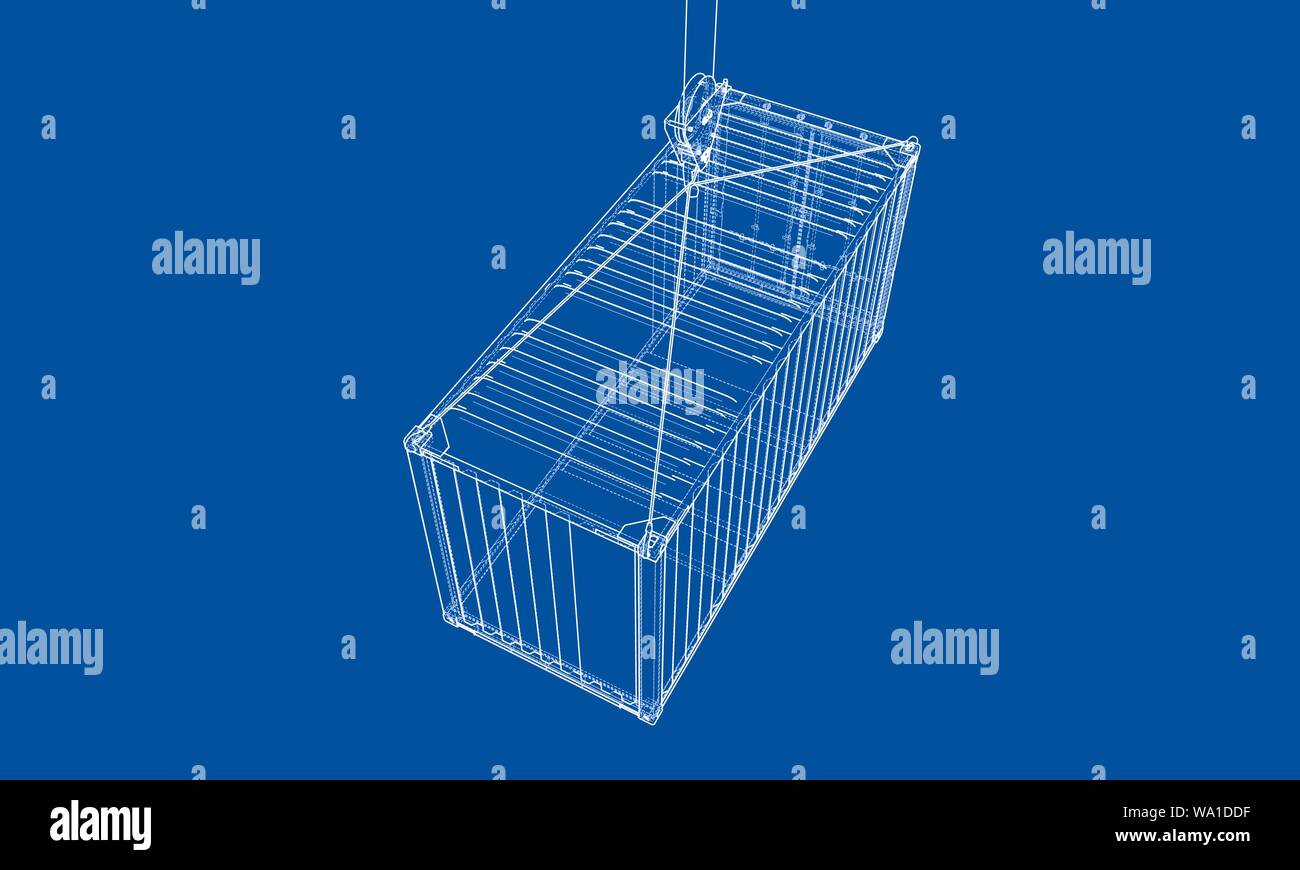 Cargo container. Wire-frame style Stock Vector