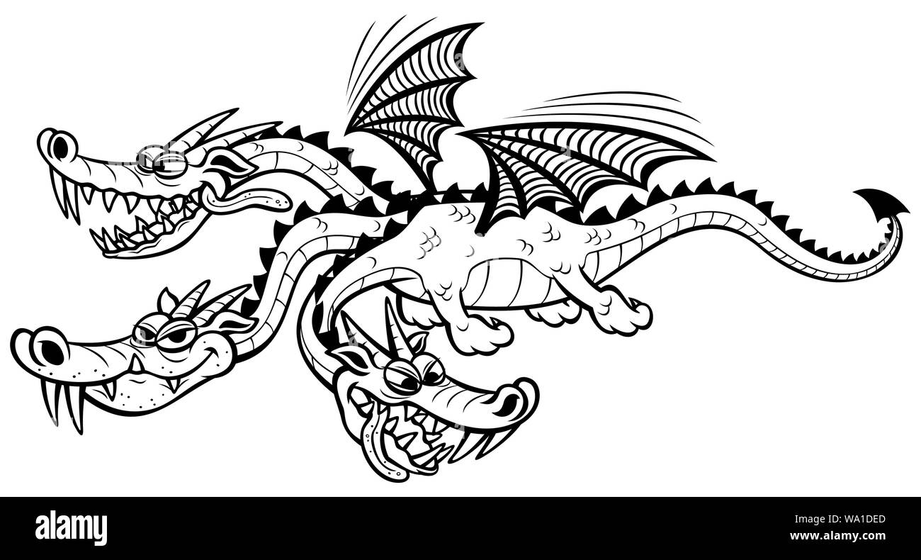 Cartoon Dragon Line Art Stock Vector