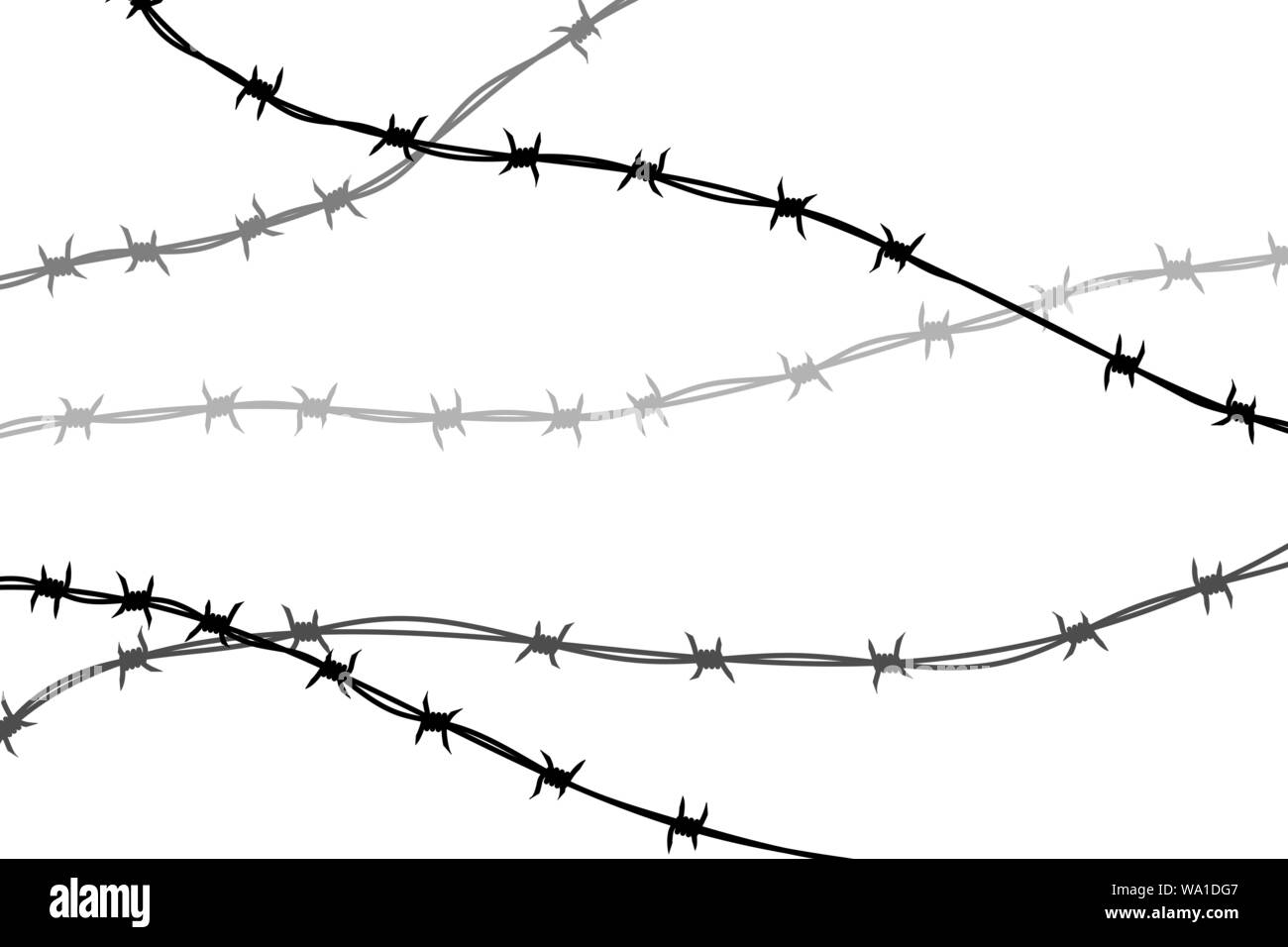 Several lines of black barbed wire silhouette on white Stock Vector