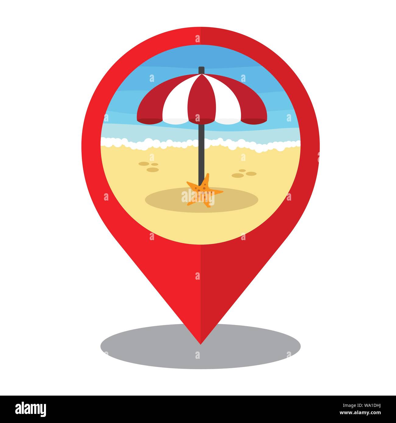 Summer time pin mark. Vacation icon and beach concept. Vector illustration Stock Vector