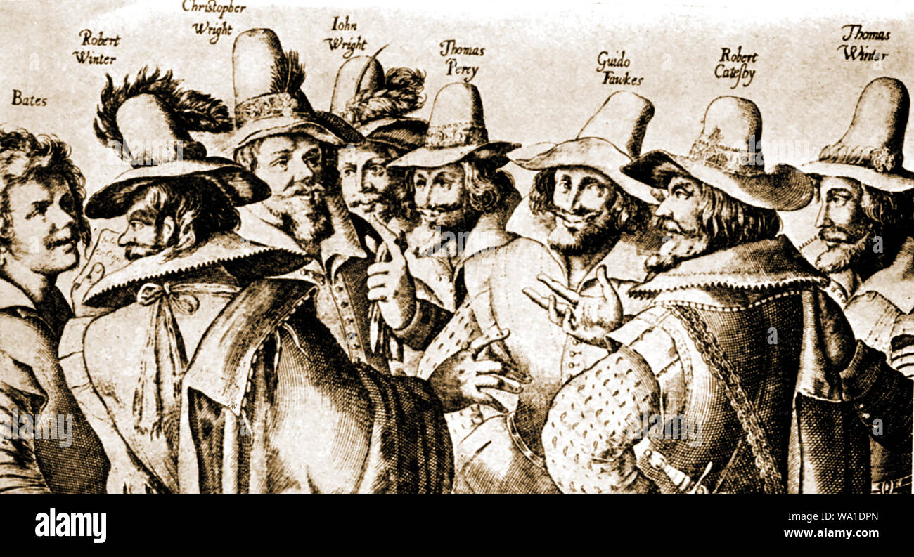 GUNPOWDER  PLOT CONSPIRACY  1605 - The gunpowder plot conspirators with names. Stock Photo
