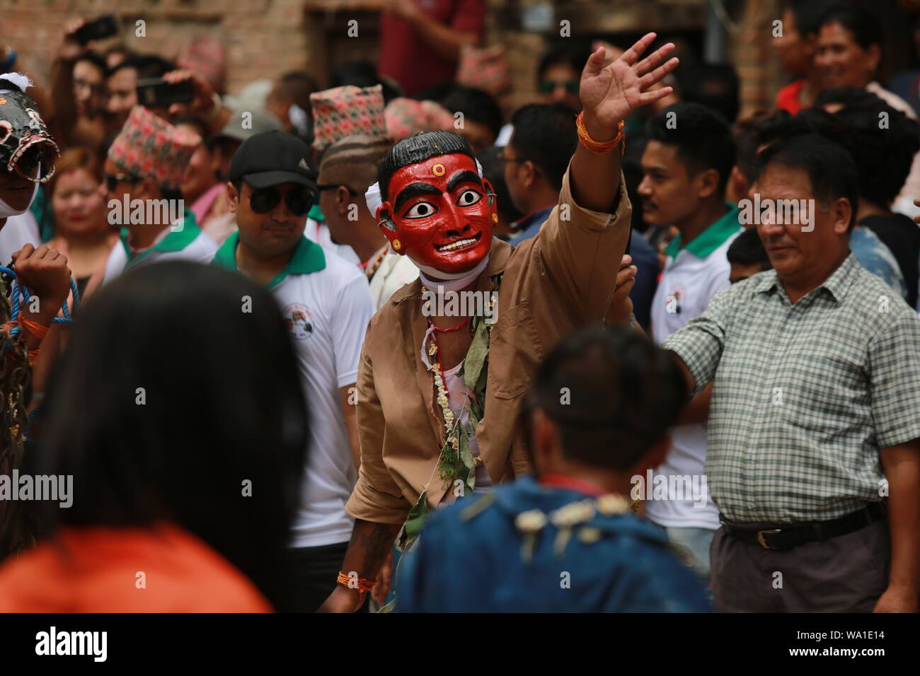 Kathmandu, Nepal. 16 Aug, 2019. Nepalese People celebrate Gaijatra (Cow Festival) in Kirtipur, Kathmandu. Sarita Khadka/Alamy Live News Stock Photo