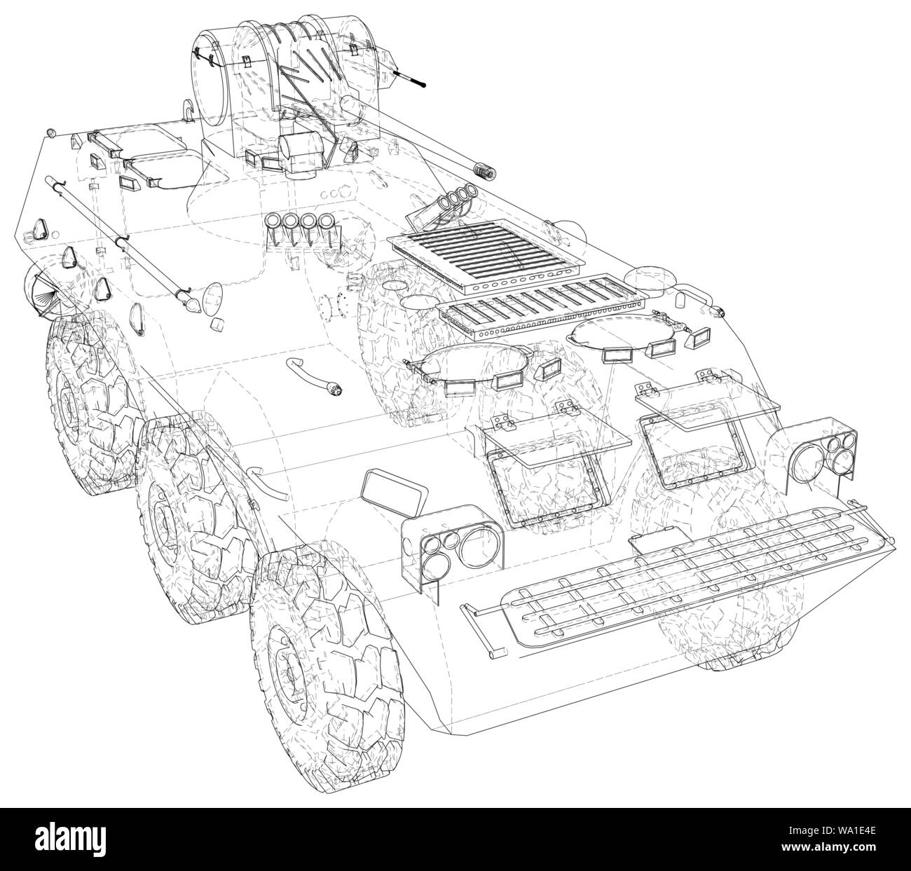 Army vehicle technical wire-frame. Vector illustration. Tracing illustration of 3d Stock Vector