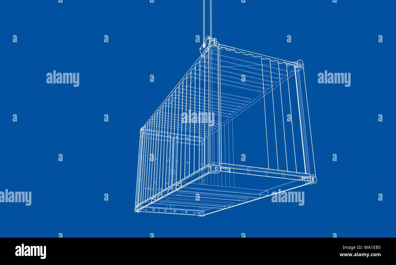 Cargo container. Wire-frame style Stock Vector