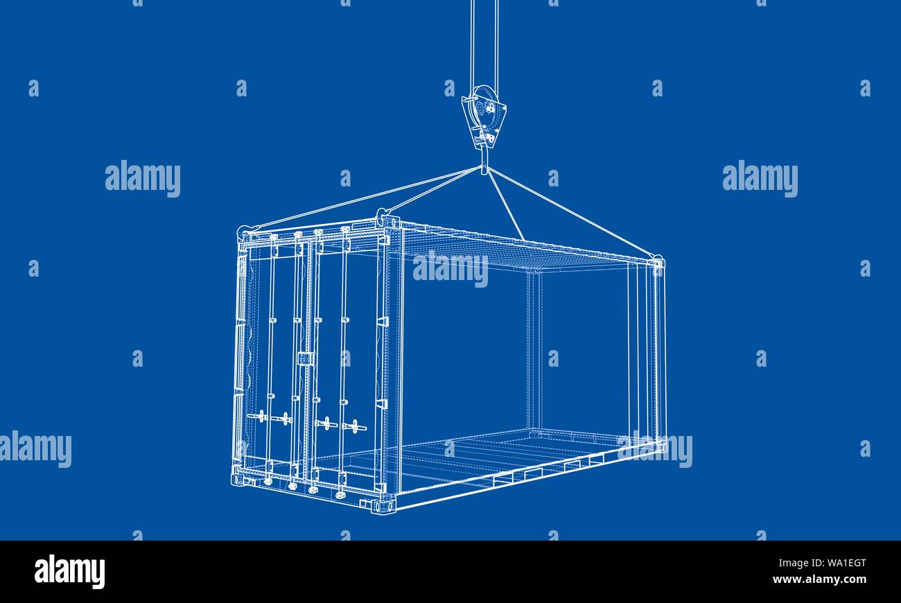 Cargo container. Wire-frame style Stock Vector